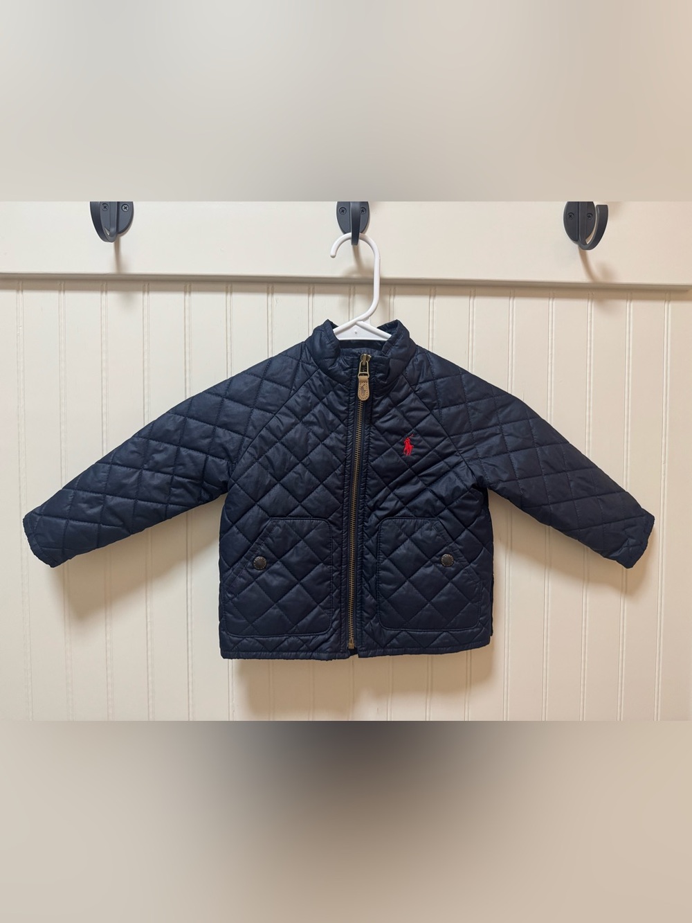 Ralph Lauren Toddler Boys Navy Quilted Jacket Coat Red Pony Size 24M